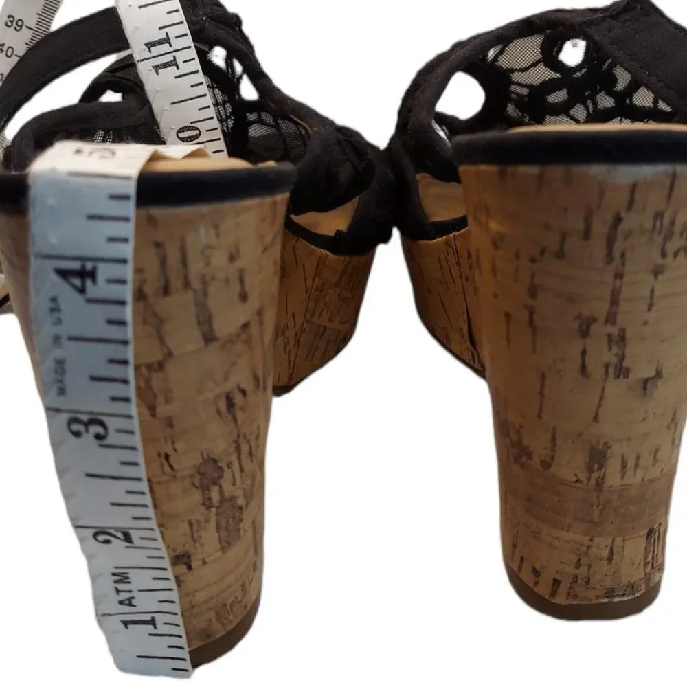 American Eagle Black Lace Peep Toe Wedge